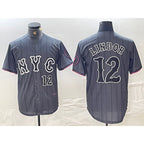 NY.Mets #12 Francisco Lindor Number Grey 2024 City Connect Cool Base 2 Stitched Jersey