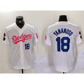 LA.Dodgers #18 Yoshinobu Yamamoto White Pink Vin & Kobe Patch Stitched 2 Stitched Jersey
