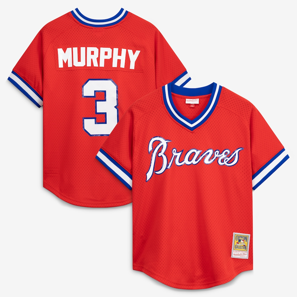 A.Braves #3 Dale Murphy Mitchell & Ness Scarlet Authentic Batting Practice Jersey