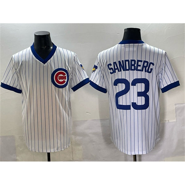 C.Cubs #23 Ryne Sandberg White Throwback Stitched Jersey