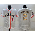 H.Astros #2 Alex Bregman Number 2023 White Gold World Serise Champions Patch Flex Base 2 Stitched Jersey