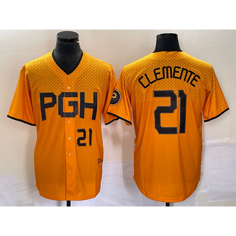 P.Pirates #21 Roberto Clemente Number Gold 2023 City Connect 2 Stitched Jersey