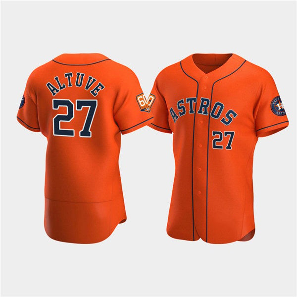 H.Astros #27 Jose Altuve Orange 60th Anniversary Flex Base Stitched  Jersey