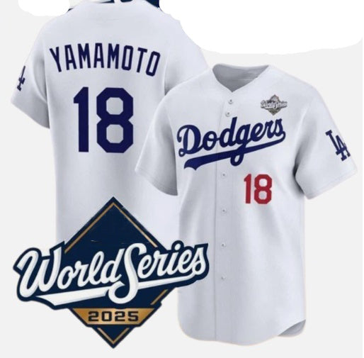 LA.Dodgers #18 Yoshinobu Yamamoto White 2025 World Series Home Limited Stitched Jersey