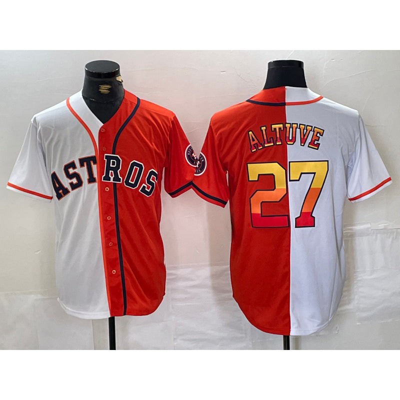 H.Astros #27 Jose Altuve White Orange Split Stitched  Jersey