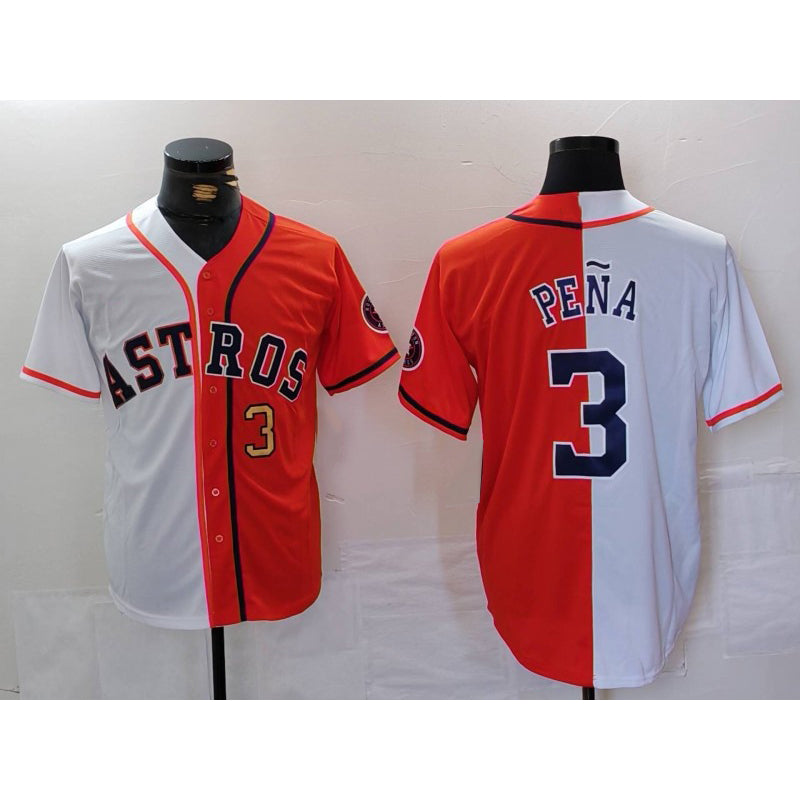 H.Astros #3 Jeremy Pena Number White Orange Split Stitched Jersey