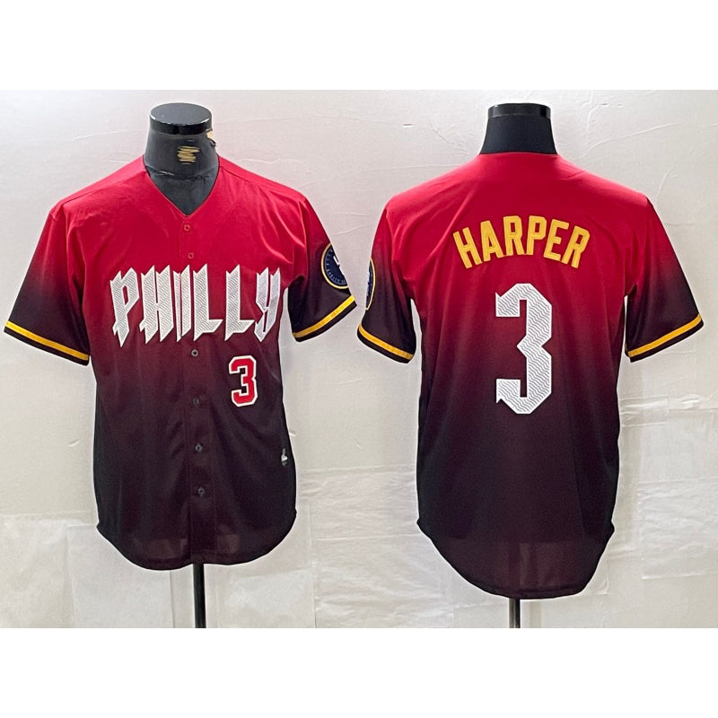 P.Phillies #3 Bryce Harper Red 2024 City Player Number Cool Base Jerseys