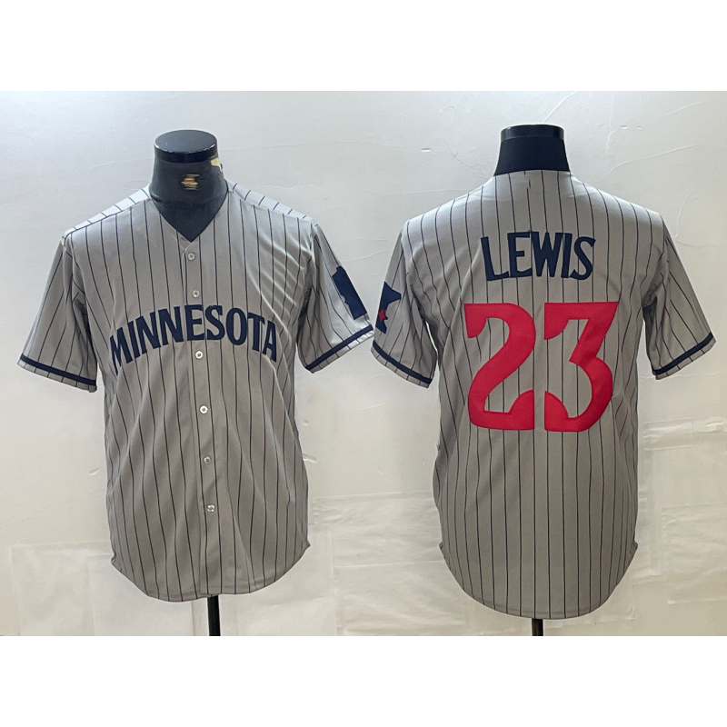M.Twins #23 Royce Lewis Number 2023 Grey Home Team Cool Base 1 Stitched Jersey