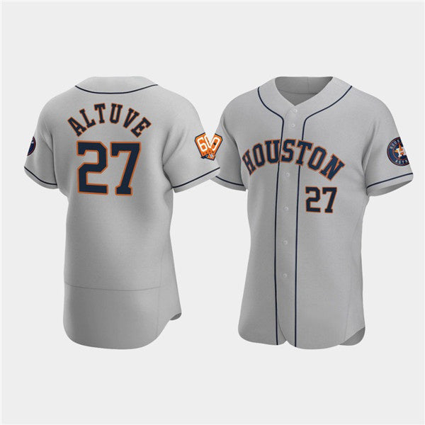 H.Astros #27 Jose Altuve Gray 60th Anniversary Flex Base Stitched  Jersey