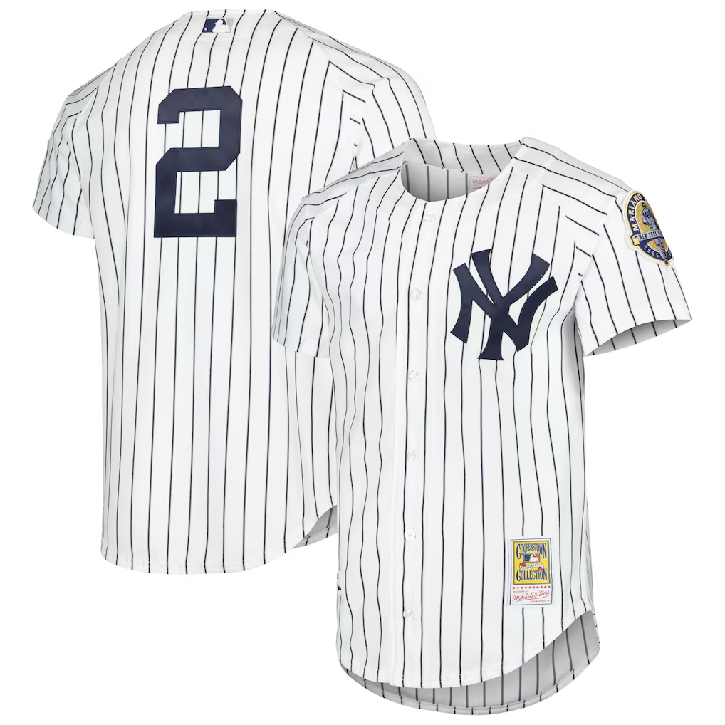 NY.Yankees #2 Derek Jeter Mitchell & Ness White Cooperstown Collection Authentic Jersey