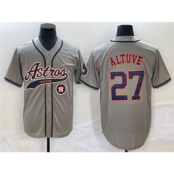 H.Astros #27 Jose Altuve Gray With Patch Cool Base Stitched  Jersey