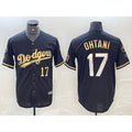 LA.Dodgers #17 Shohei Ohtani Number Black Gold Stitched Cool 2 Base Jersey