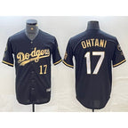 LA.Dodgers #17 Shohei Ohtani Number Black Gold Stitched Cool 2 Base Jersey