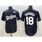 LA.Dodgers #18 Yoshinobu Yamamoto Black 2025 World Series Patch Cool Base Stitched Jersey