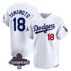 LA.Dodgers #18 Yoshinobu Yamamoto White 2024 World Series Champions Home Limited Stitched Jersey