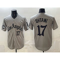 LA.Dodgers #17 Shohei Ohtani Gray LA Gothic Style With 2025 World Series Champions Patch Limited Stitched Jersey