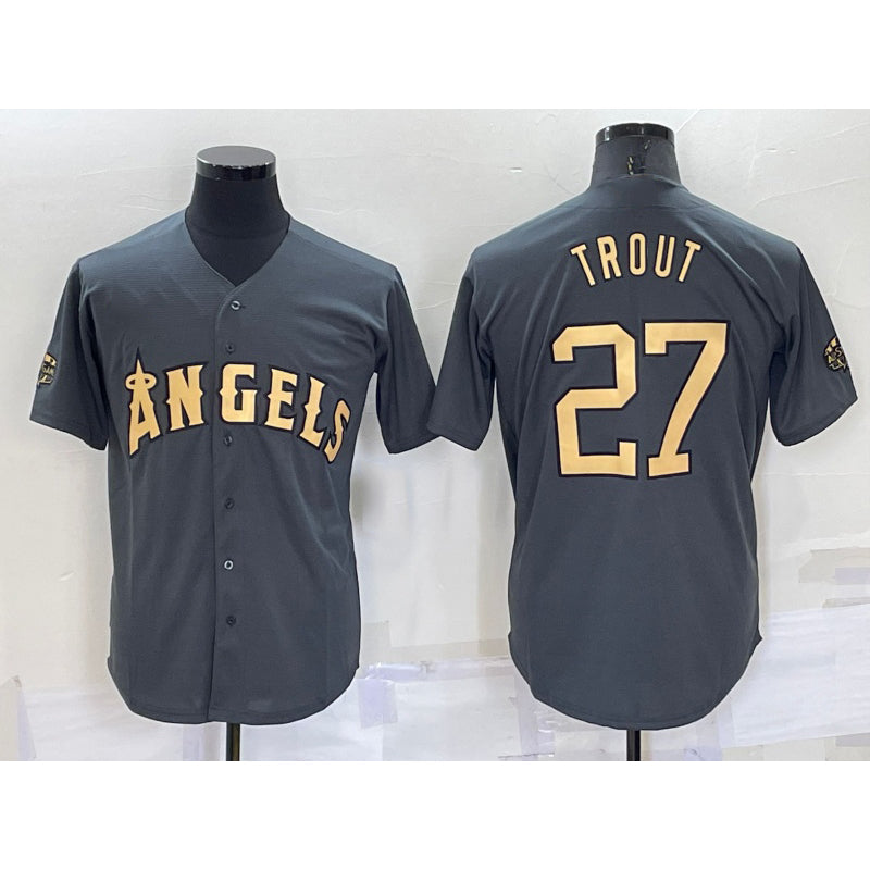 LA.Angels #27 Mike Trout Grey 2022 All Star Stitched Cool Base Jersey