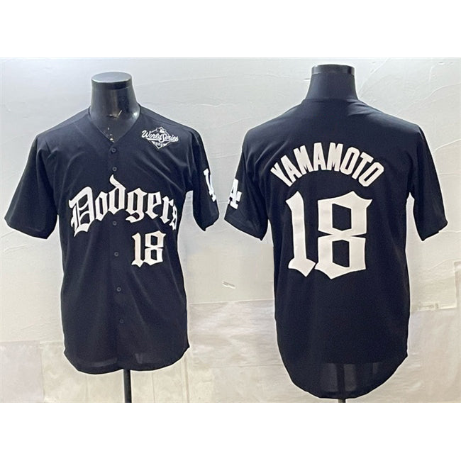 LA.Dodgers #18 Yoshinobu Yamamoto Black 2025 LA Gothic Style With 2025 World Series Patch Vapor Premier Limited Stitched Jersey
