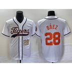 D.Tigers #28 Javier Baez Number White Cool Base Stitched Jersey