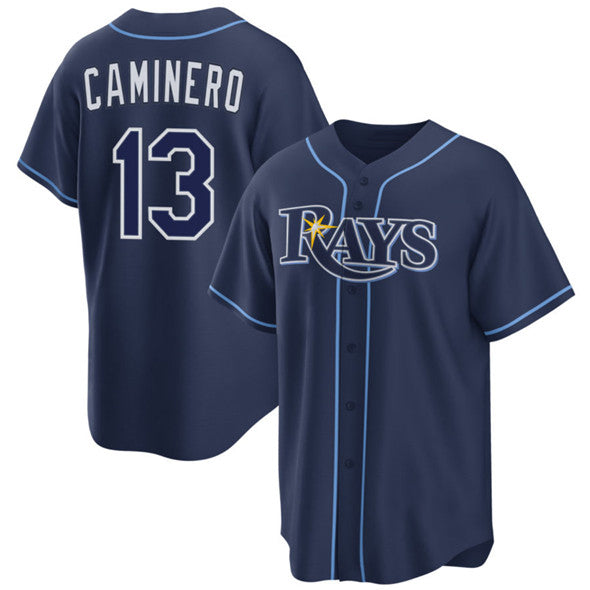 TB.Rays #13 Junior Caminero Navy Cool Base Stitched Jersey