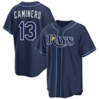 TB.Rays #13 Junior Caminero Navy Cool Base Stitched Jersey