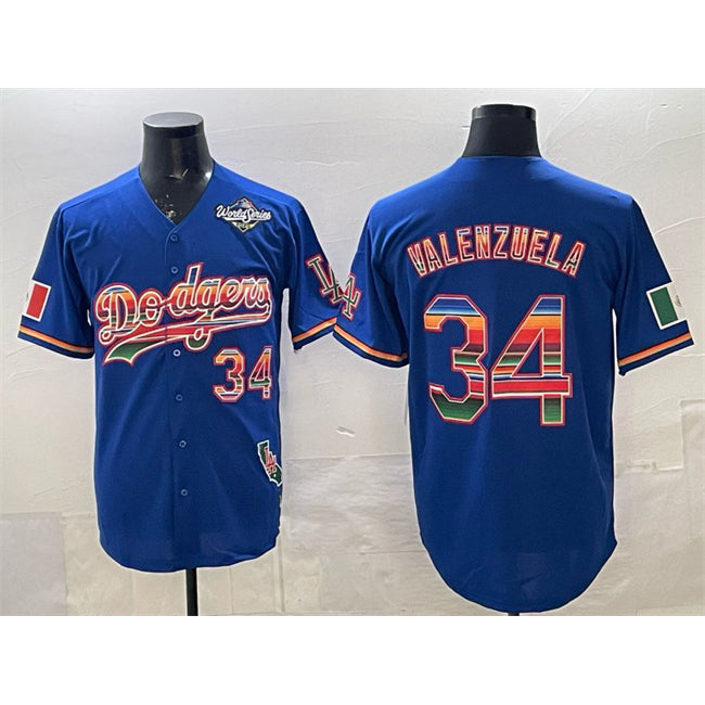 LA.Dodgers #34 Fernando Valenzuela Royal Mexico California Patch 2025 World Series Patch Stitched Jersey