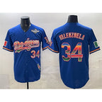 LA.Dodgers #34 Fernando Valenzuela Royal Mexico California Patch 2025 World Series Patch Stitched Jersey