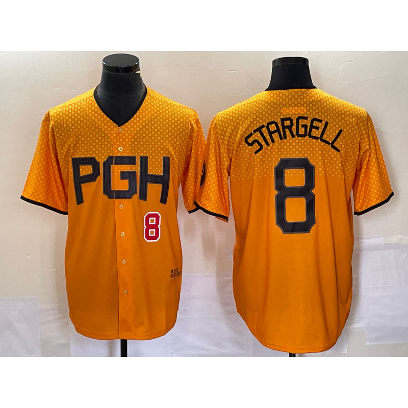 P.Pirates #8 Willie Stargell Number Gold 2023 City Connect 3 Stitched Jersey