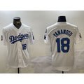 LA.Dodgers #18 Yoshinobu Yamamoto White 2024 World Series With Fernando Memorial Patch Home Limited 2 Stitched Jersey