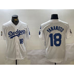 LA.Dodgers #18 Yoshinobu Yamamoto White 2024 World Series With Fernando Memorial Patch Home Limited 2 Stitched Jersey