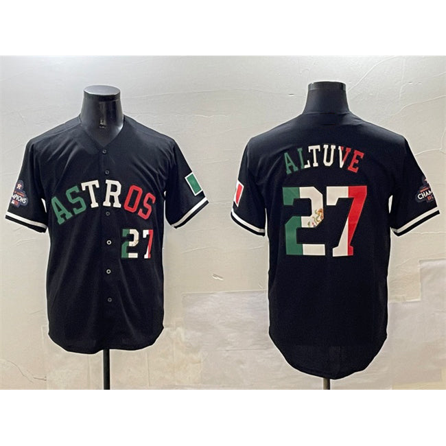 H.Astros #27 Jose Altuve Black Mexico With World Serise Champions Patch Cool Base 2 Stitched  Jersey