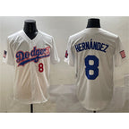 LA.Dodgers #8 Enrique Hernandez White With American Flag Patch Limited Stitched Jersey