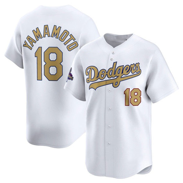 LA.Dodgers #18 Yoshinobu Yamamoto White 2025 Gold Collection Limited Stitched Jersey