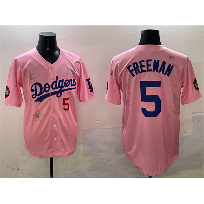 LA.Dodgers #5 Freddie Freeman Pink 2025 Tokyo Series Limited Stitched Jersey