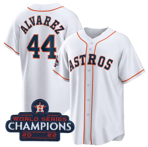 H.Astros #44 Yordan Alvarez White 2022 World Series Champions Home Stitched  Jersey