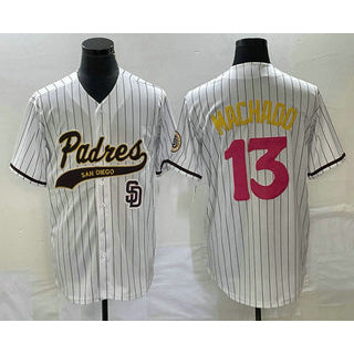 SD.Padres #13 Manny Machado White Pinstripe 2023 City Connect Cool Base Stitched Jersey