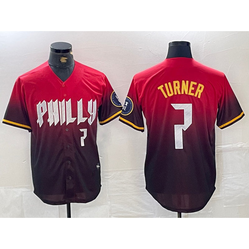 P.Phillies #7 Trea Turner Red 2024 City Player Number Cool Base 2 Jersey