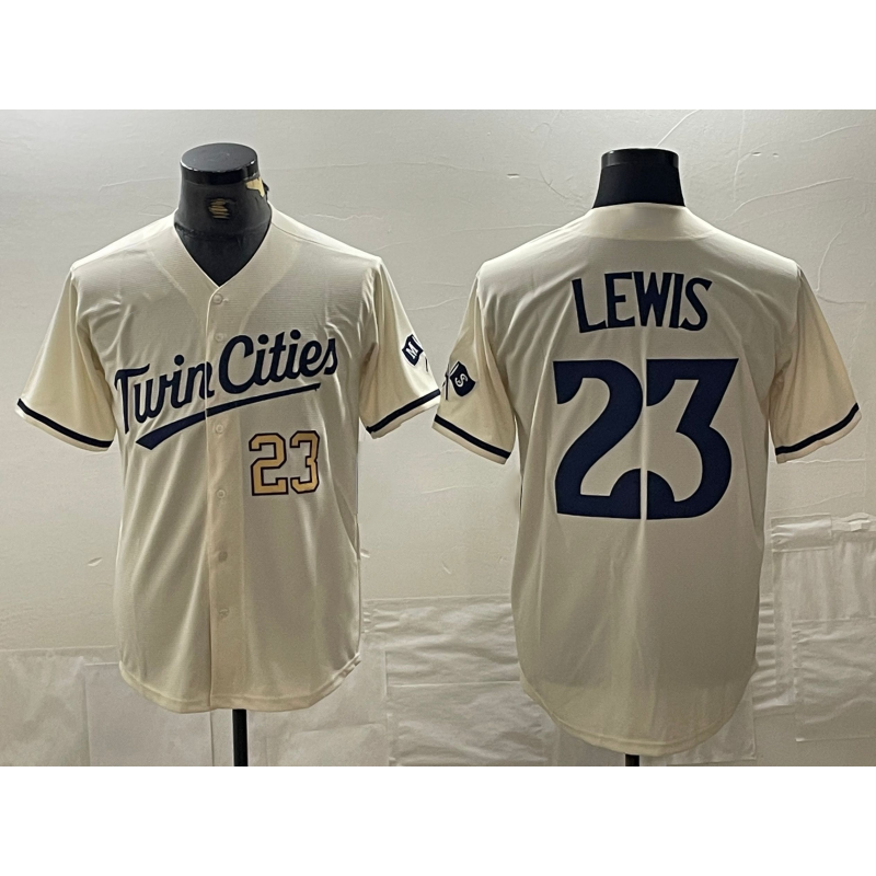 M.Twins #23 Royce Lewis Number Cream Stitched Cool Base Stitched Jersey