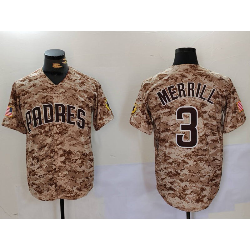 SD.Padres #3 Jackson Merrill Camo Cool Base Jersey