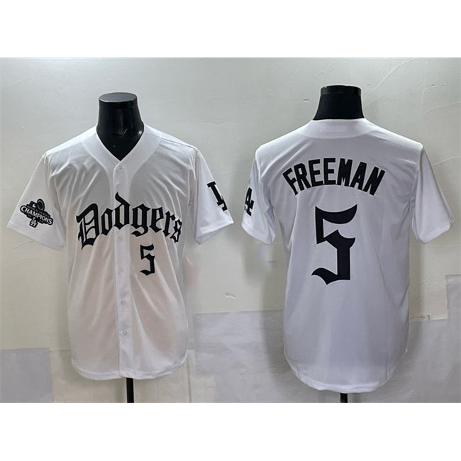 LA.Dodgers #5 Freddie Freeman White 2025 LA Gothic Style With 2024 World Series Champions Patch Vapor Premier Limited Stitched Jersey