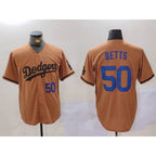 LA.Dodgers #50 Mookie Betts Number Olive Cool Base Limited Stitched Jersey