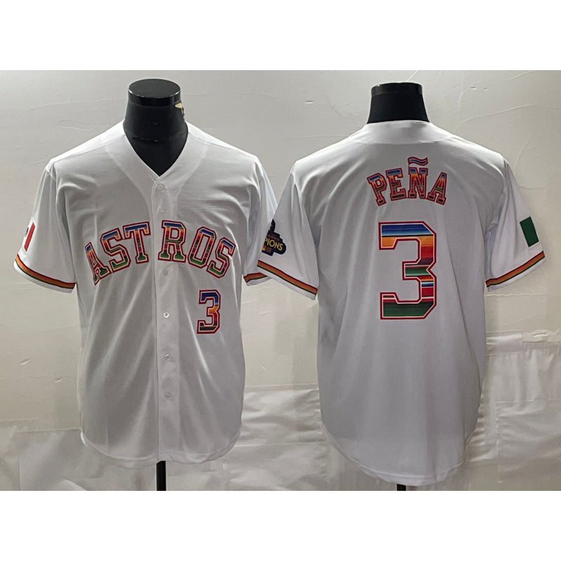H.Astros #3 Jeremy Pena Number White Rainbow World Serise Champions Patch Cool Base Stitched Jersey