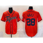 D.Tigers #28 Javier Baez Orange With Patch Cool Base Stitched Jersey