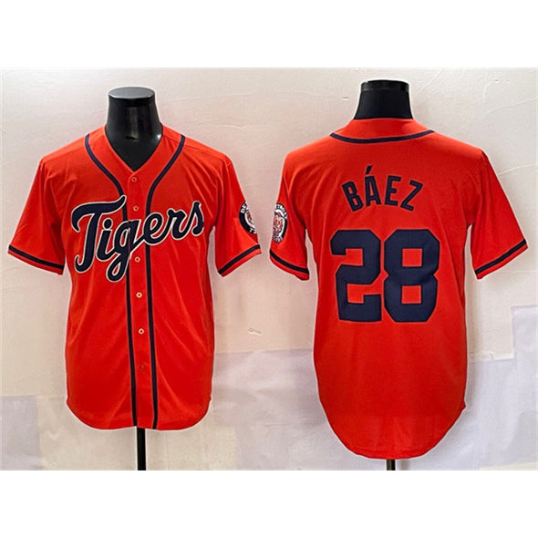 D.Tigers #28 Javier Baez Orange With Patch Cool Base Stitched Jersey