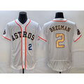 H.Astros #2 Alex Bregman Number 2023 White Gold World Serise Champions Patch Flex Base 3 Stitched Jersey