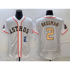 H.Astros #2 Alex Bregman Number 2023 White Gold World Serise Champions Patch Flex Base 3 Stitched Jersey