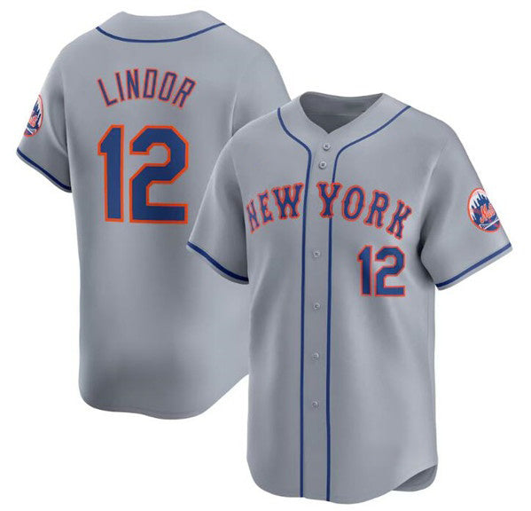 NY.Mets #12 Francisco Lindor 2024 Gray Away Limited Stitched Baseball Jersey