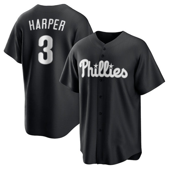 P.Phillies #3 Bryce Harper Black Lights Out Limited Stitched Jersey
