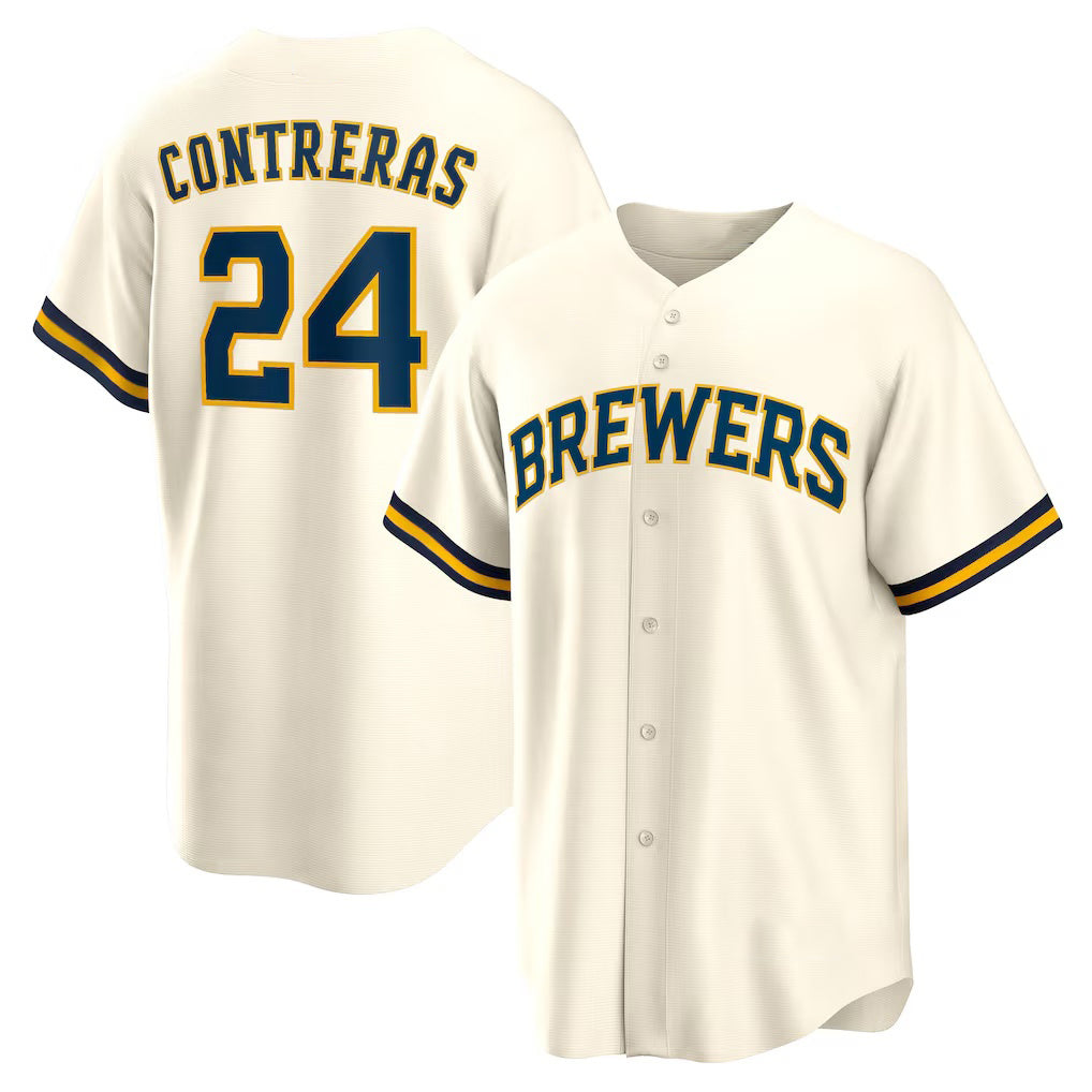 M.Brewers #24 William Contreras Cream Home Replica Jersey