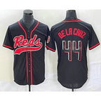 C.Reds #44 Elly De La Cruz Black With Patch Cool Base Stitched  Jersey